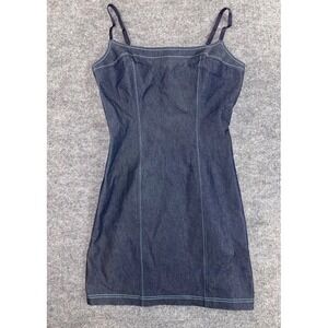 Guess Denim Mini Dress Womens Size 9 Blue Spaghetti Strap Bodycon Y2K Vintage